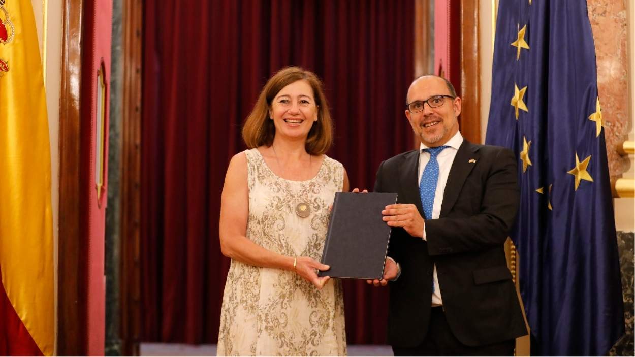 Francina Armengol, presidenta del Congreso de los Diputados, y Pablo Bellido, presidente de las Cortes de Castilla-La Mancha. EP.