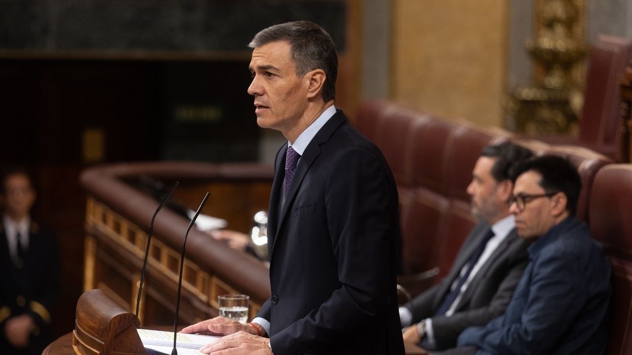El presidente del Gobierno, Pedro Sánchez, interviene durante un pleno extraordinario, en el Congreso de los Diputados