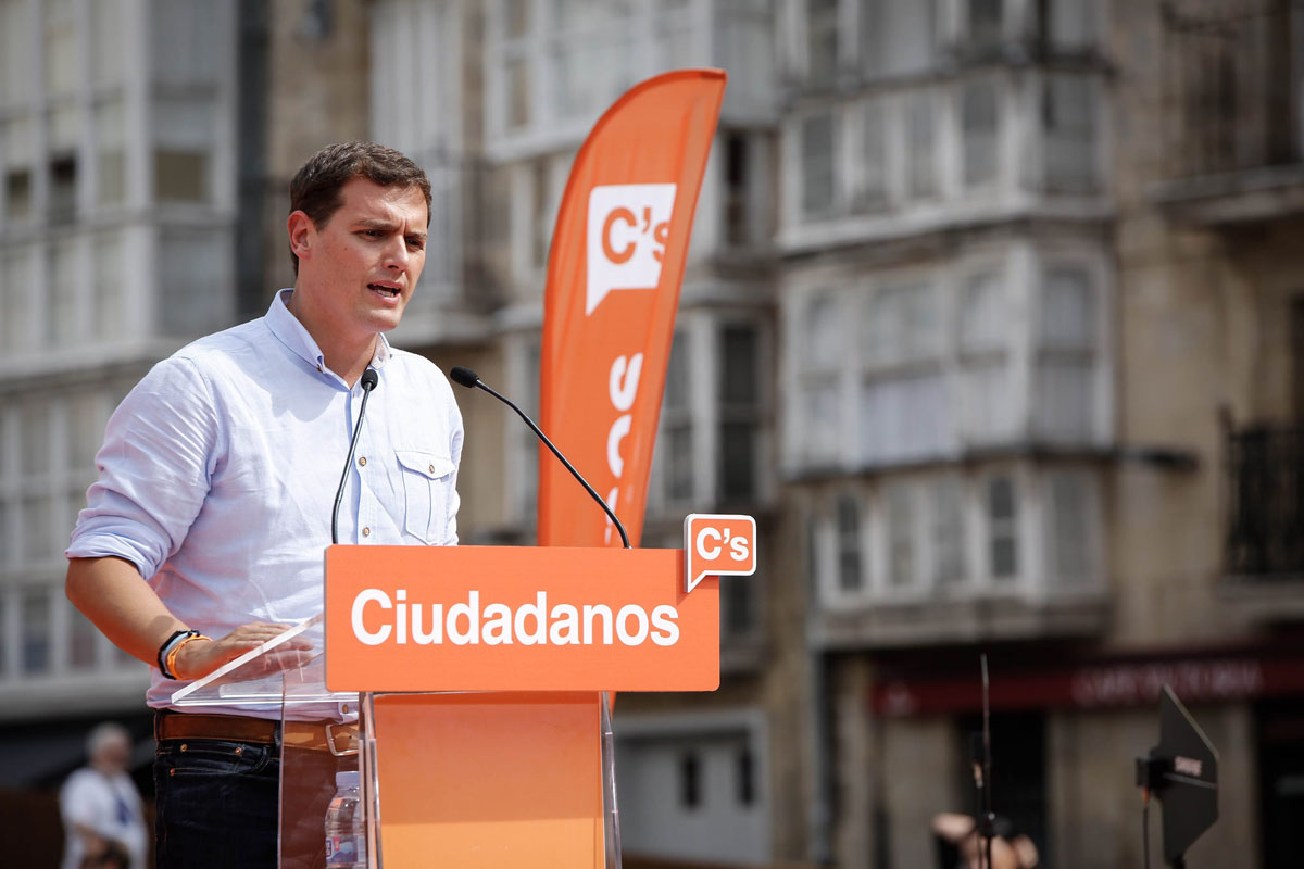 El líder de Ciudadanos, Albert Rivera, durante un acto de precampaña en Galicia 