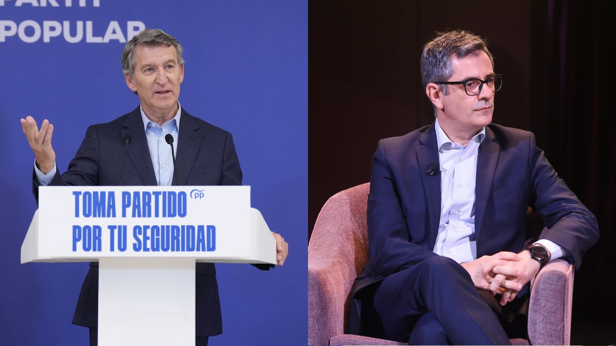 El presidente del Partido Popular, Alberto Núñez Feijóo y el ministro Félix Bolaños. EP.