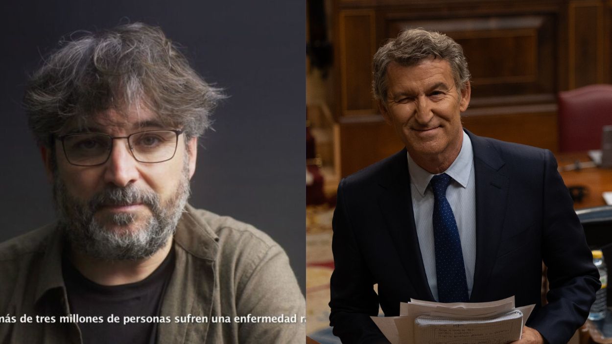 El periodista Jordi Évole y el presidente del PP, Alberto Núñez Feijóo. EP.