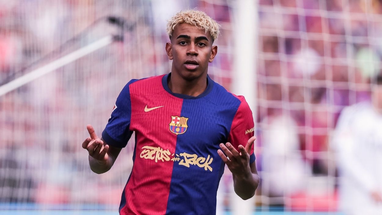 El jugador del FC Barcelona, Lamine Yamal, durante un partido de liga. EP
