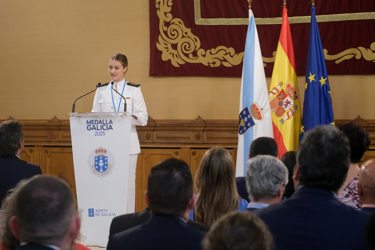 Momento del discurso de la Princesa Leonor tras recibir la Medalla de Galicia (Foto: Europa Press).