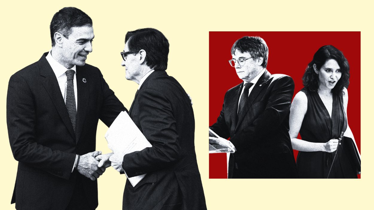 Salvador Illa, Pedro Sánchez, Carles Puigdemont e Isabel Díaz Ayuso. Elaboración Propia.
