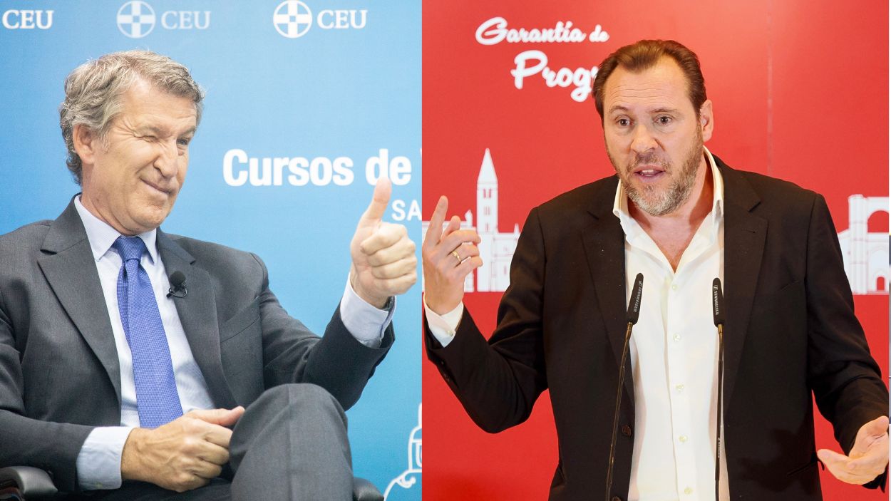 El presidente del Partido Popular, Alberto Núñez Feijóo y el ministro  Óscar Puente. EP.