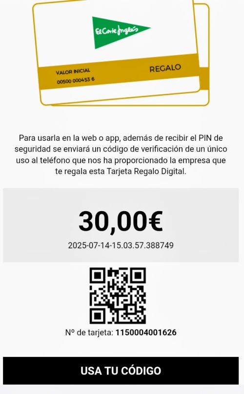Mensaje fraudulento enviado a algunos clientes de El Corte Inglés