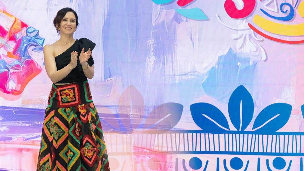 La presidenta de la Comunidad de Madrid, Isabel Díaz Ayuso, durante la presentación de la programación de Hispanidad 2025