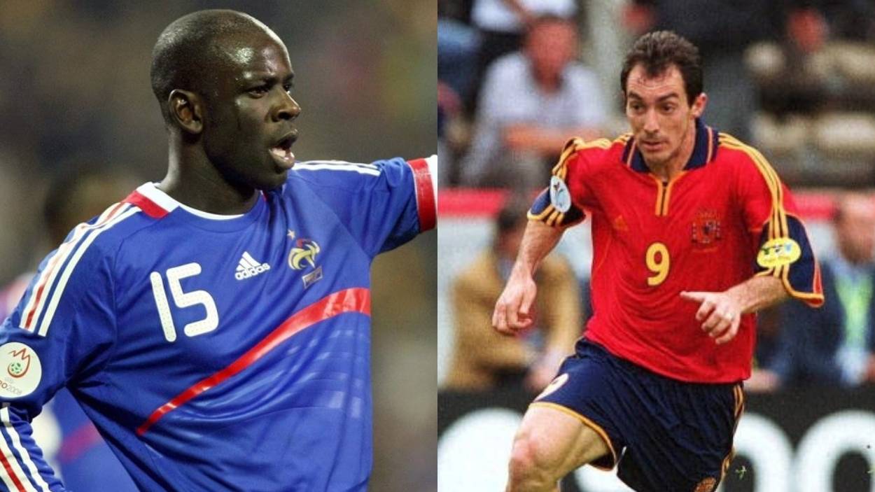 Los exjugadores de fútbol Lilian Thuram y Pedro Munitis