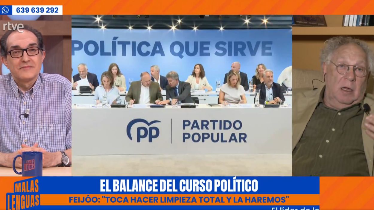 José Miguel Villarroya y Ernesto Ekaizer durante el programa de 'Malas Lenguas'. RTVE