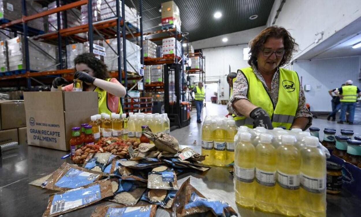 Voluntarias durante la campaña de recaudación de alimentos básicos. Fundación "la Caixa"