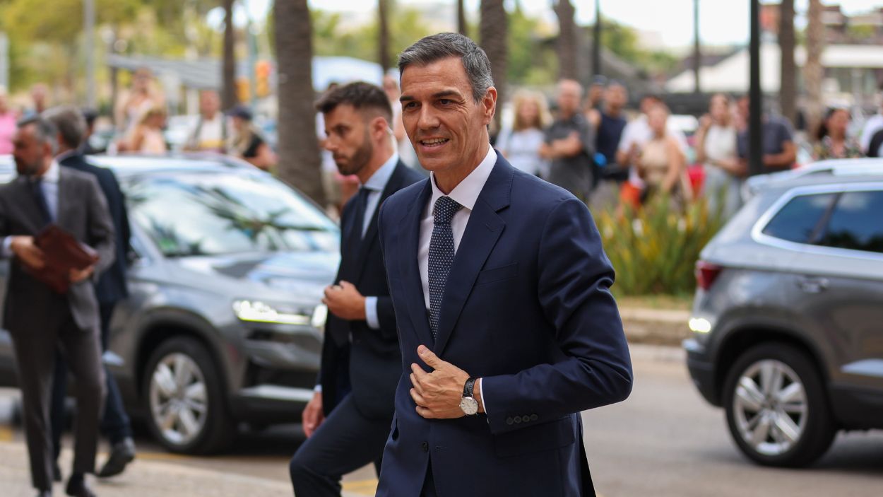 El presidente del Gobierno, Pedro Sánchez, a su llegada a Baleares en julio de 2025. EP.