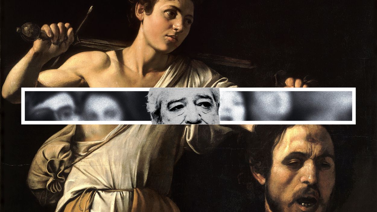 El David vencedor de Goliat de Caravaggio y el rostro de Miguel Ángel Rodríguez. Ilustración: Víctor Sanjuan.