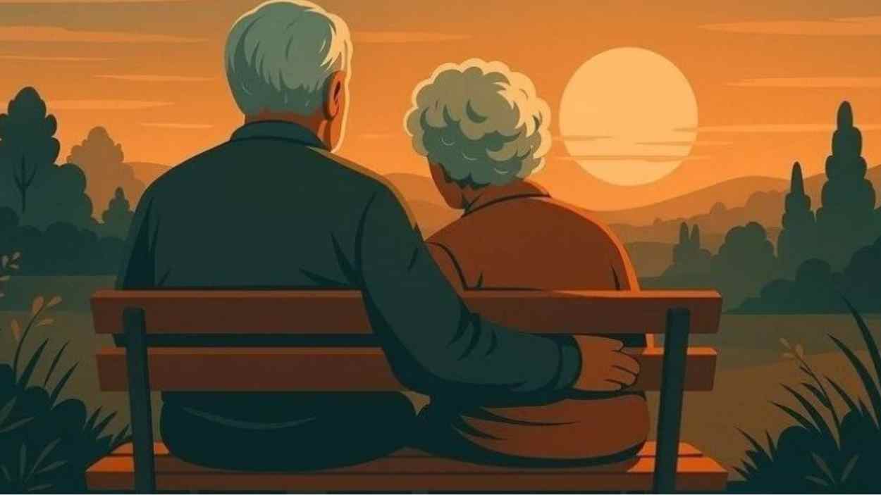 El dibujo que ilustra la petición de firmas, una pareja de mayores de espaldas en un banco | Foto de Change.org
