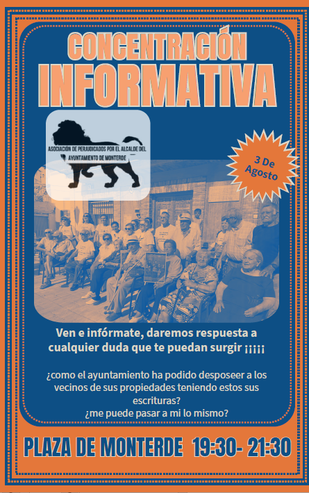 Cartel de la concentración que llevarán a cabo los vecinos de Monterde afectados por las inmatriculaciones el domingo 3 de agosto