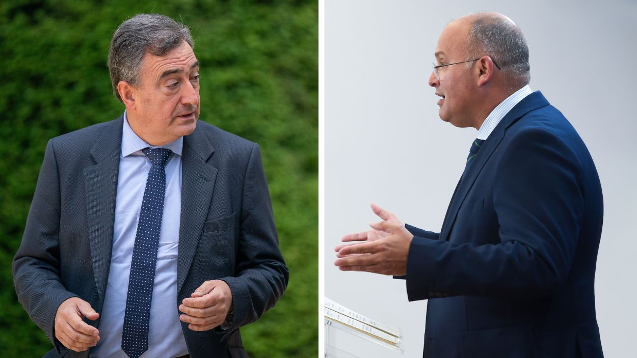 Miguel Tellado vuelve a la carga contra el PNV y Aitor Esteban le recuerda su cambio de currículum. Elaboración propia.