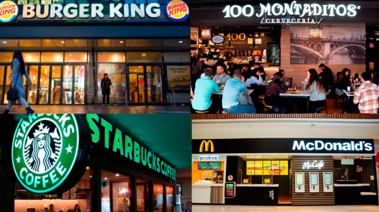 Establecimientos de las marcas de McDonald’s, Burger King, 100 Montaditos y Starbucks.