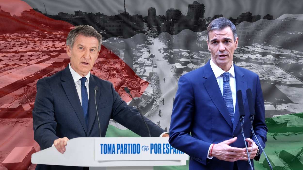 Alberto Núñez Feijóo, Pedro Sánchez y la paz en Gaza. Elaboración propia 