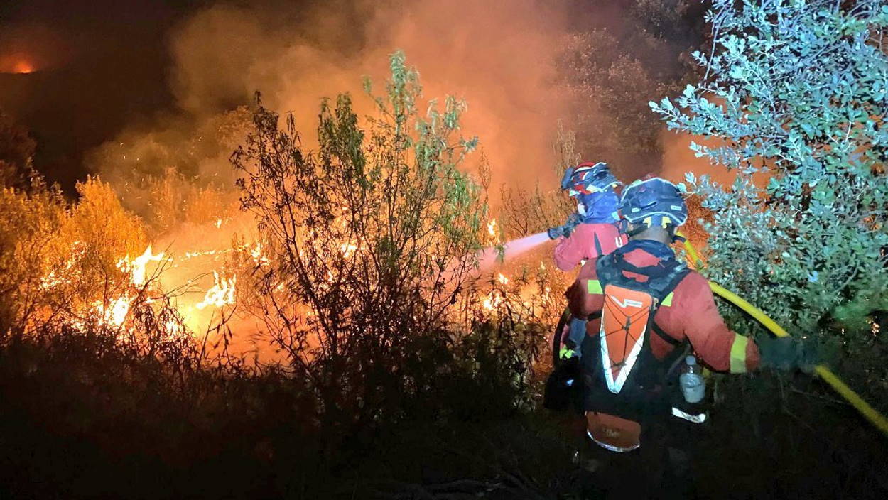 Bomberos Forestales de Madrid luchan con recursos mínimos contra el incendio de Tres Cantos. EP.