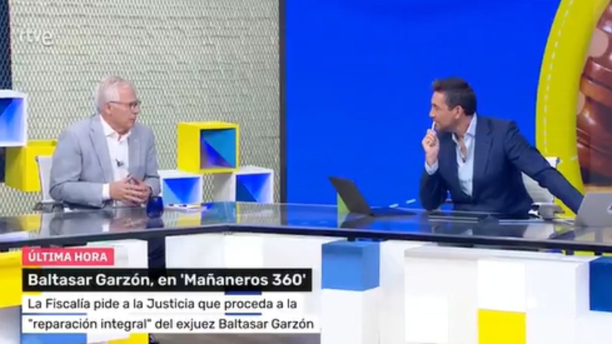 Baltasar Garzón y Javier Ruiz en 'Mañaneros 360'. TVE