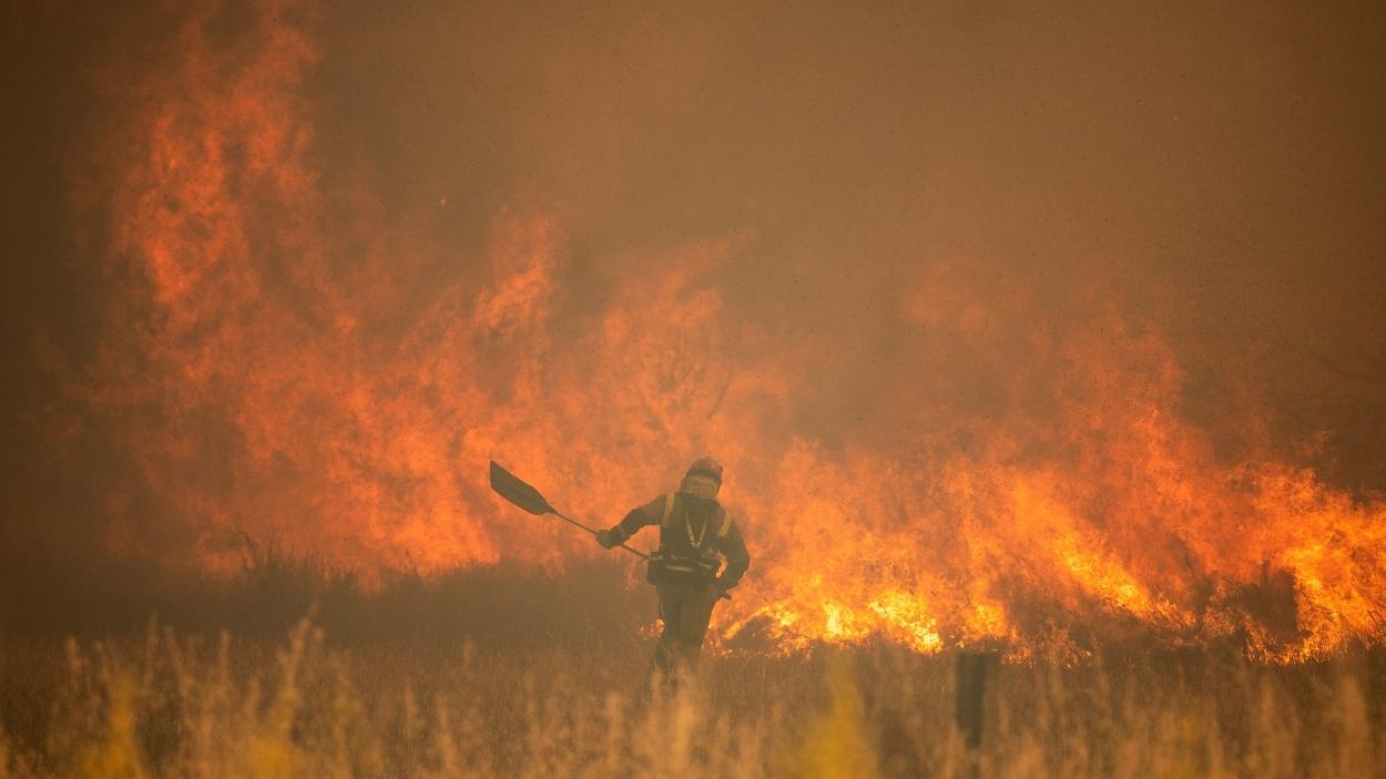 Efectivos de bomberos durante el incendio de la Sierra de la Culebra. EP/Archivo.