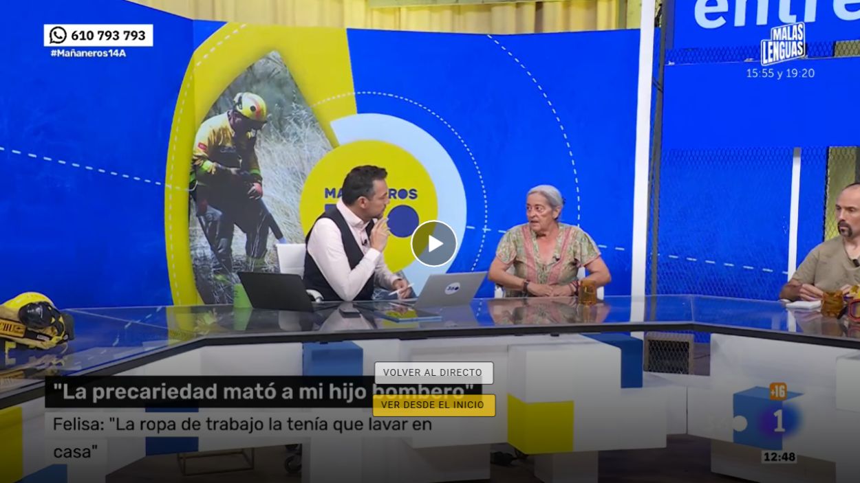 Felisa Sánchez cuenta  a Javier Ruiz cómo fue la muerte de su hijo en 'Mañaneros 360'. TVE.