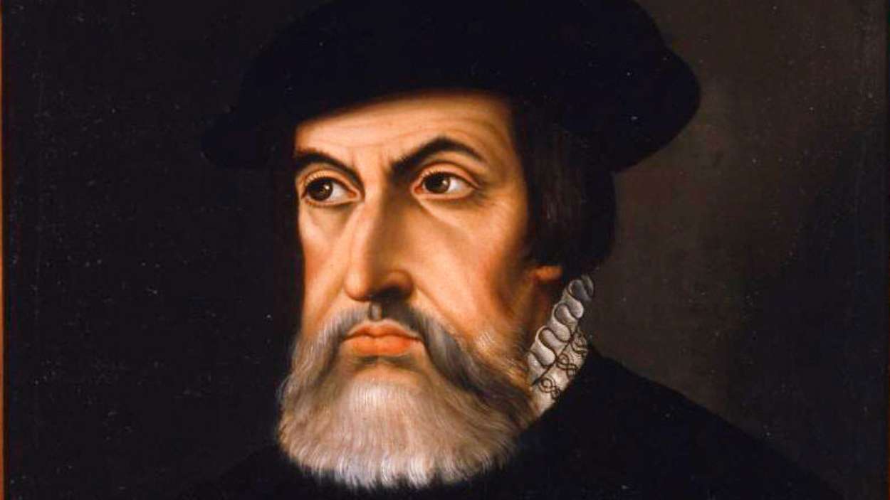 Retrato basado en el cuadro enviado por el propio Cortés a Paulo Giovio, fuente de muchas de sus representaciones desde el siglo XVI