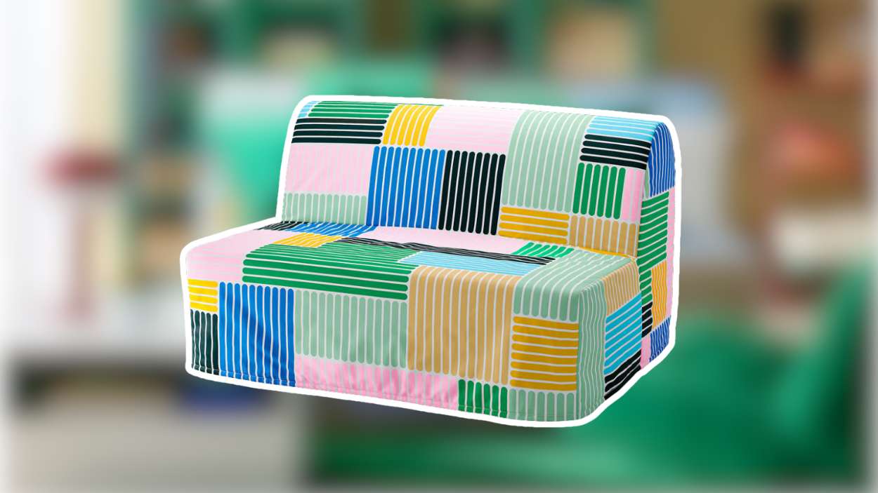 El sofá LYCKSELE LÖVÅS en tejido Grindtorp multicolor. IKEA