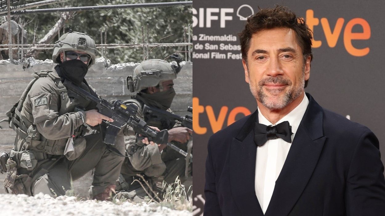 Javier Bardem y soldados del ejército israelí. Elaboración propia 