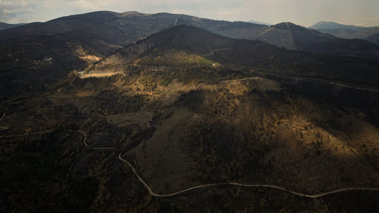 Vista aérea tras el incendio a 20 de agosto de 2025, en Ourense, Galicia. EP.
