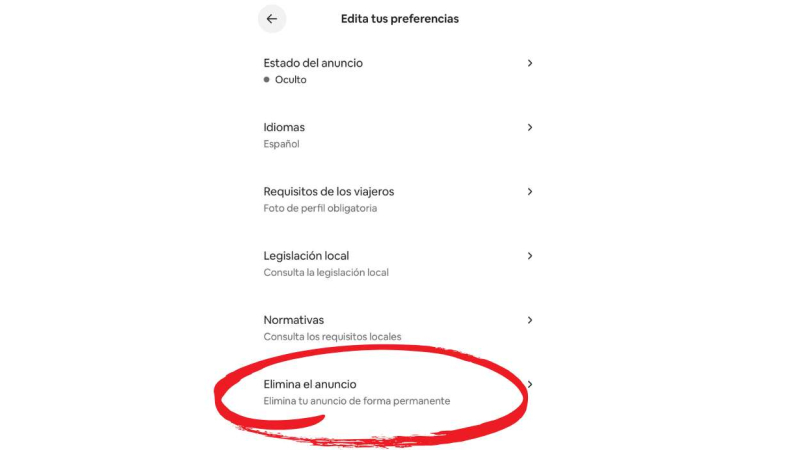 Eliminar anuncio de Airbnb Eliminar anuncio de Airbnb