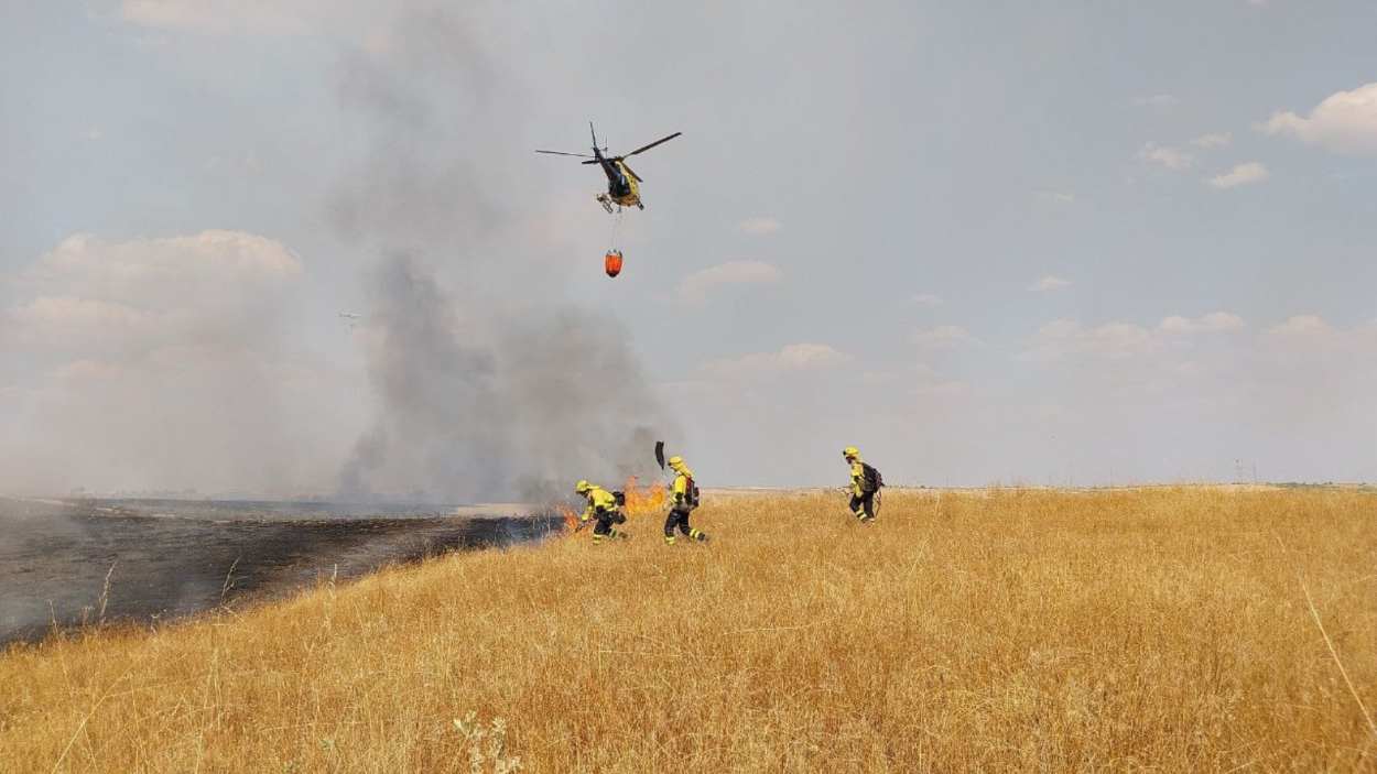 Varios efectivos del Infocam luchando contra las llamas en un incendio en Castilla-La Mancha. Plan Infocam.