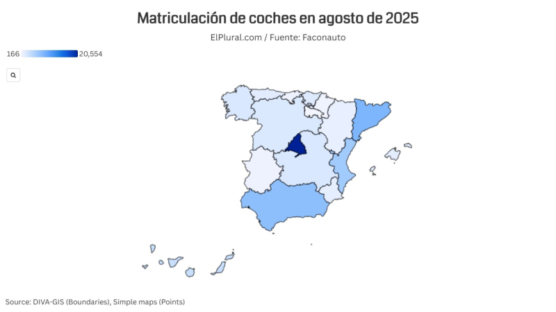 Mapa matriculaciones mes de agosto por regiones Mapa matriculaciones mes de agosto por regiones