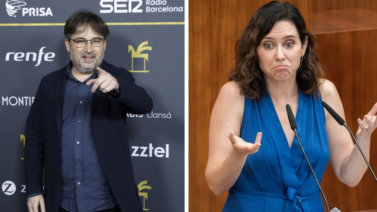 El presentador Jordi Évole y la presidenta de la Comunidad de Madrid, Isabel Díaz Ayuso. EP.