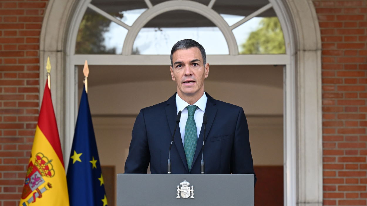 El presidente del Gobierno, Pedro Sánchez, anuncia nueve medidas contra el “genocidio” de Israel en Gaza. EP.
