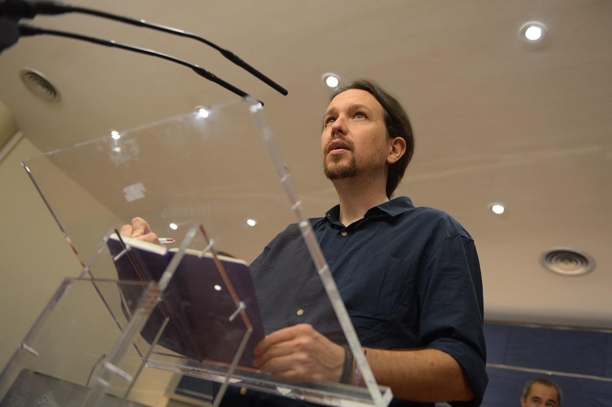 El líder de Podemos Pablo Iglesias durante una rueda de prensa