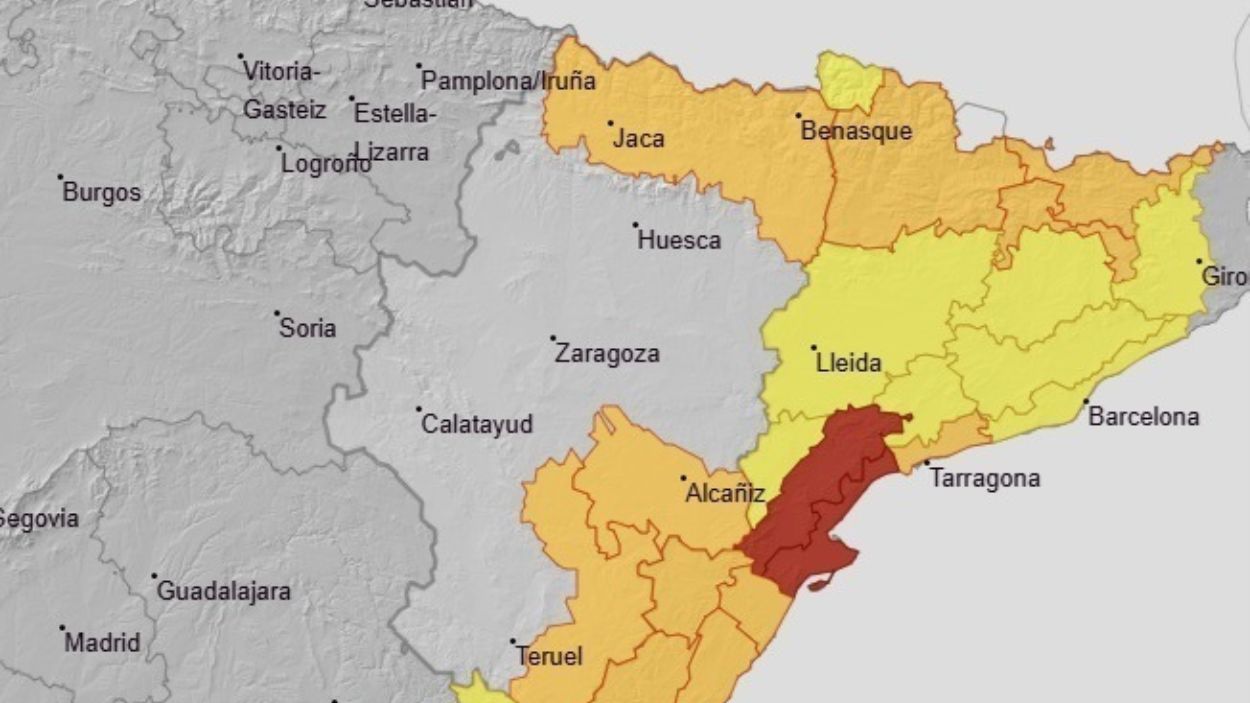 La Aemet activa avisos en el litoral este peninsular por lluvias torrenciales el 8 de septiembre de 2025. EP.