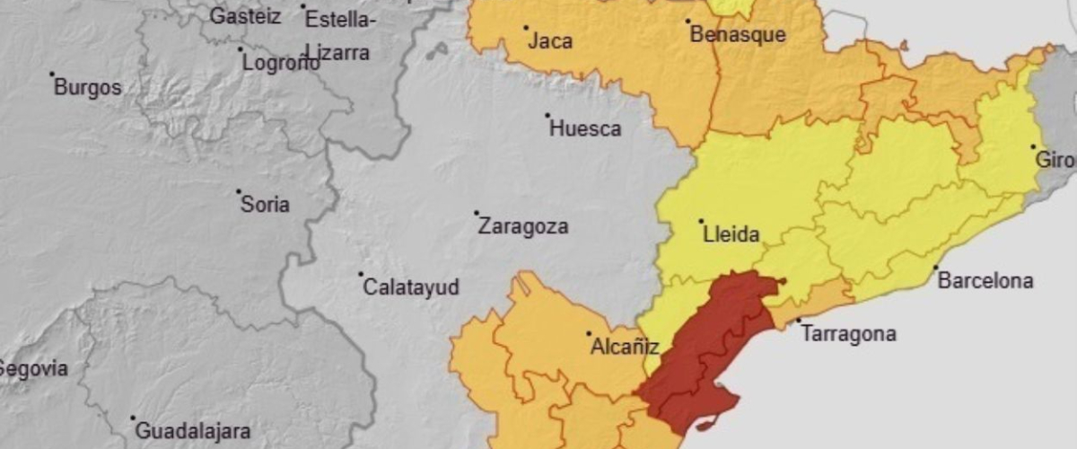 Aviso rojo en Tarragona por lluvias torrenciales y la AEMET pone en alerta a Aragón, Comunidad Valenciana y Baleares