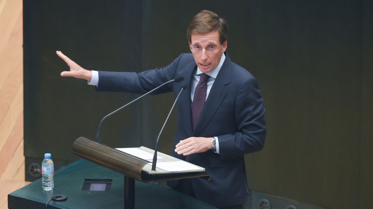 El alcalde de Madrid, José Luis Martínez Almeida, durante el Debate del Estado de la Ciudad en el Pleno de Cibeles. EP.