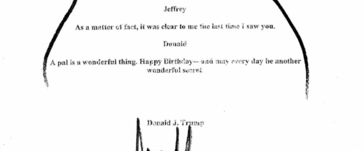 La felicitación con el dibujo de una mujer desnuda que Trump envió a Epstein por su 50 cumpleaños