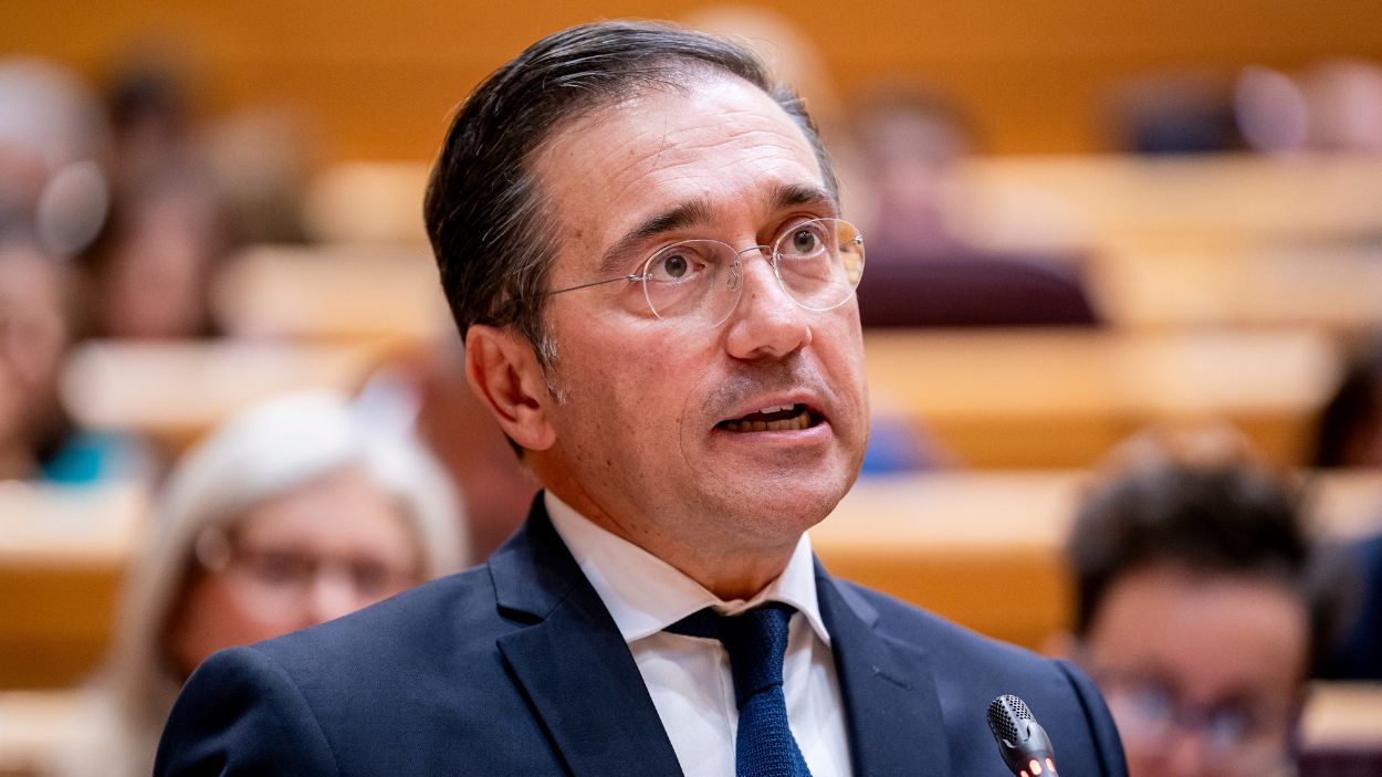 El ministro de Exteriores, José Manuel Albares, en una sesión de control al Gobierno en el Senado. EP.