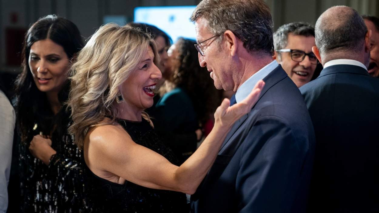 La vicepresidenta segunda del Gobierno y ministra de Trabajo en funciones, Yolanda Díaz y el presidente del PP, Alberto Núñez Feijóo. EP/Archivo.