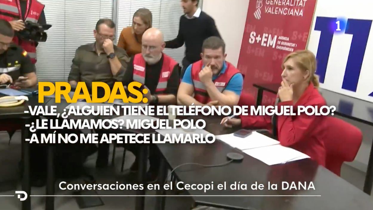Fragmento del vídeo emitido por TVE en el que aparece unas palabras de Salomé Pradas en el CECOPI de la DANA de Valéncia