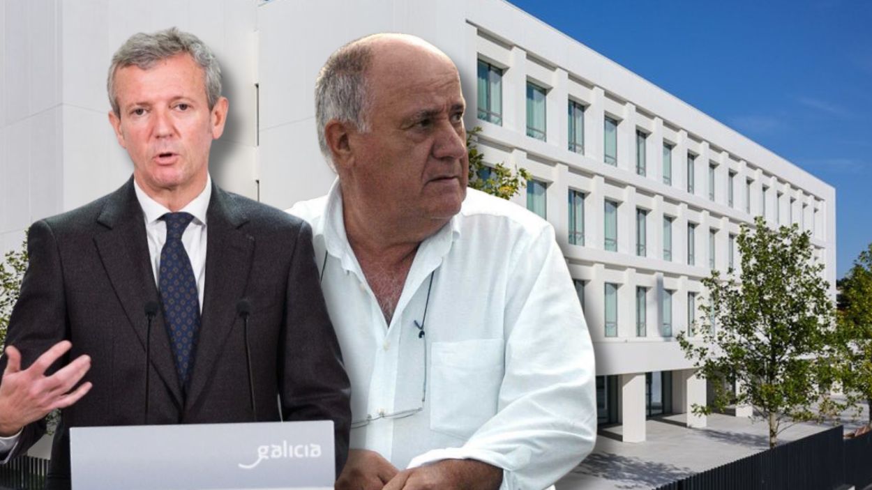 Alfonso Rueda, Amancio Ortega y una de las residencias donadas en Galicia