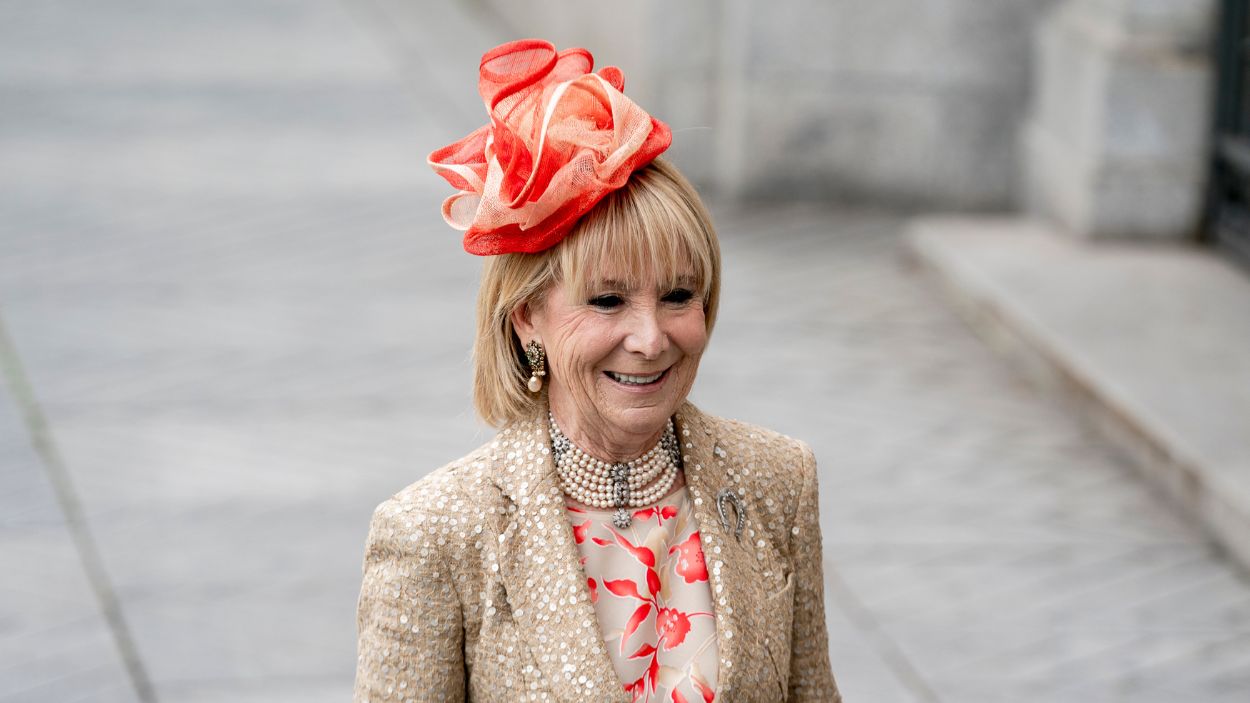 La expresidenta de la Comunidad de Madrid, Esperanza Aguirre, a su llegada a la boda del alcalde de Madrid, José Luis Martínez Almeida. EP