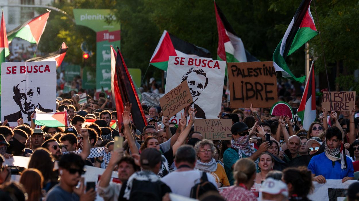Manifestación propalestina en La Vuelta a España a su paso por Madrid. EP