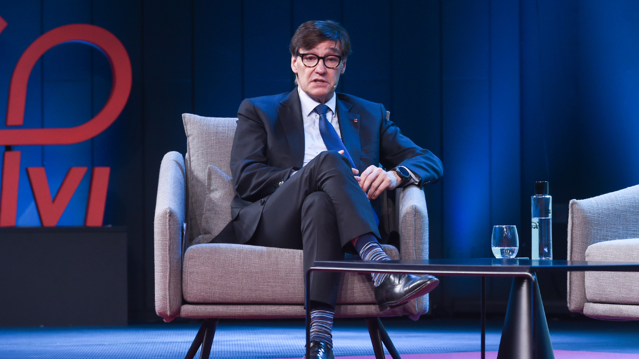 El presidente de la Generalitat de Cataluña, Salvador Illa, en la Fundación Pablo VI de Madrid. EP