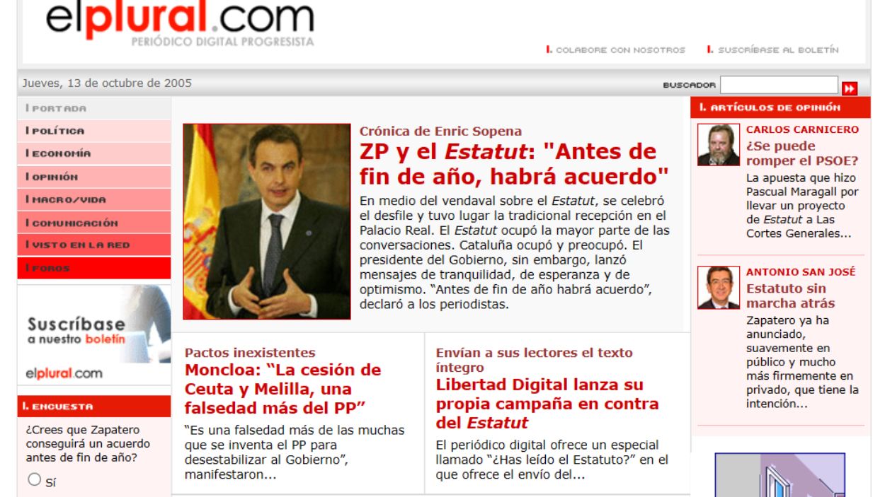 Portada de ElPlural en octubre de 2005