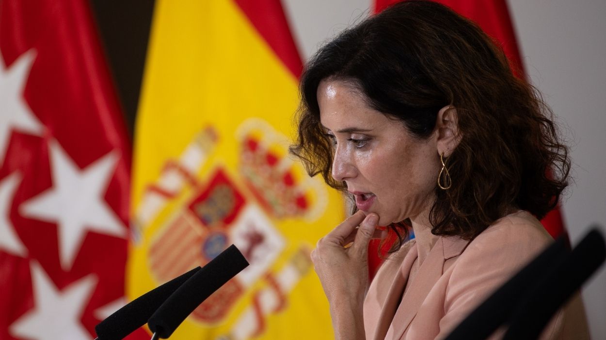 La presidenta de la Comunidad de Madrid, Isabel Díaz Ayuso, durante una rueda de prensa posterior a la reunión del Consejo de Gobierno. EP