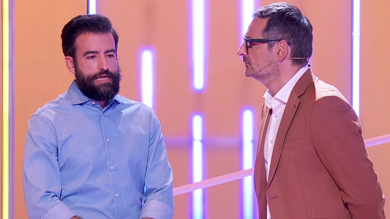 Rafa Castaño y Eugeni Alemany en 'Agárrate al sillón' después de perder su último duelo como campeón (TELECINCO)
