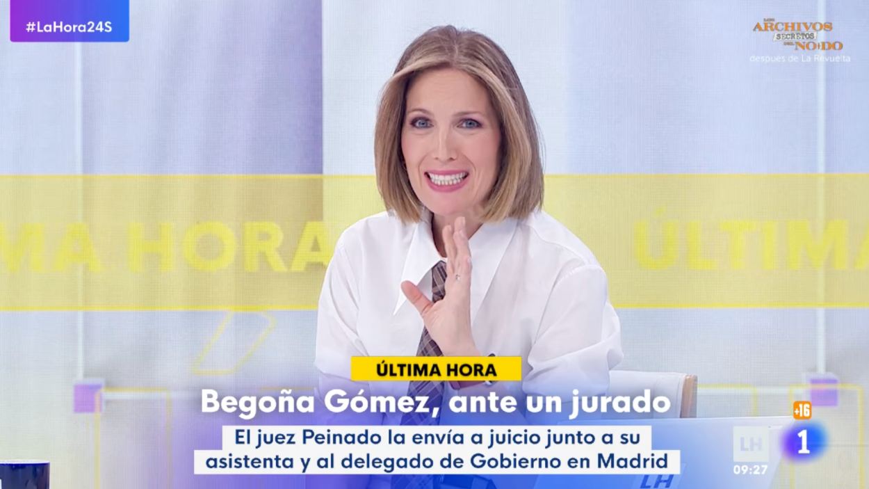 Silvia Inxaurrondo analizando en directo el auto del Juez Peinado en la causa contra Begoña Gómez (RTVE)